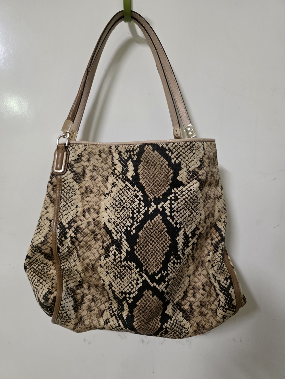 Coach Snake-Print Shoulder Bag in Beige and Black